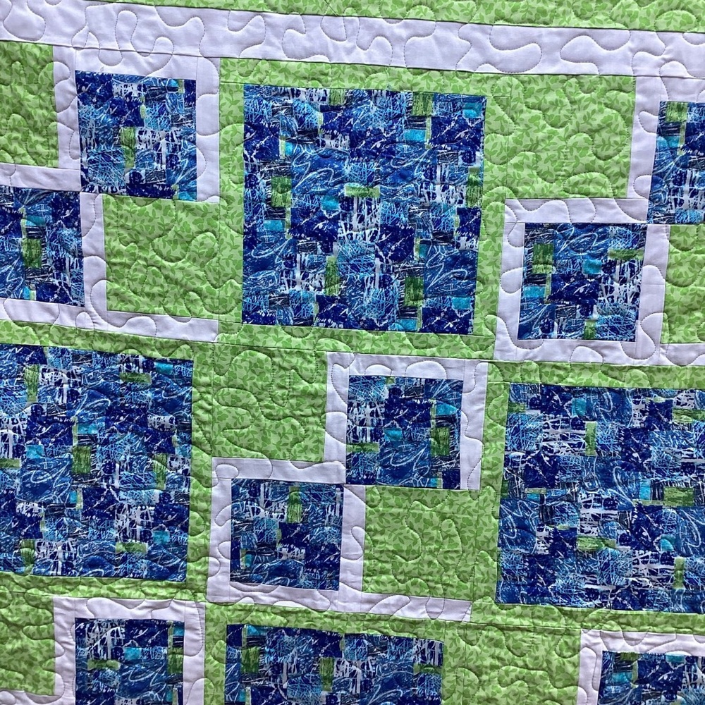 Blue & Lime Patchwork Quilt - Picture 3 of 5